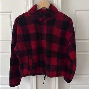 Red and Black Plaid Sherpa Jacket
